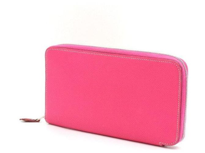 Hermès Portafoglio lungo con zip in pelle e seta rosa - vista 2