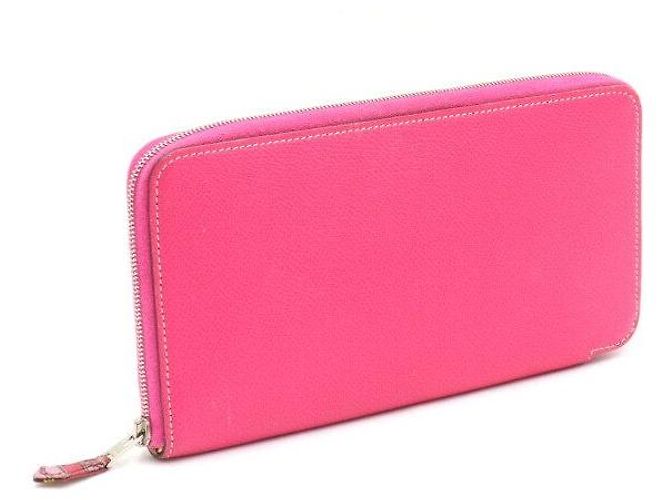 Hermès Portafoglio lungo con zip in pelle e seta rosa - vista 3