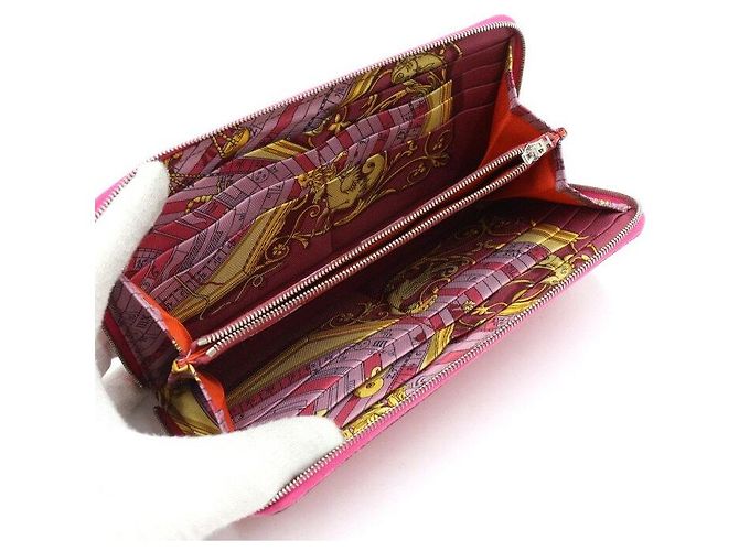 Hermès Portafoglio lungo con zip in pelle e seta rosa - vista 4