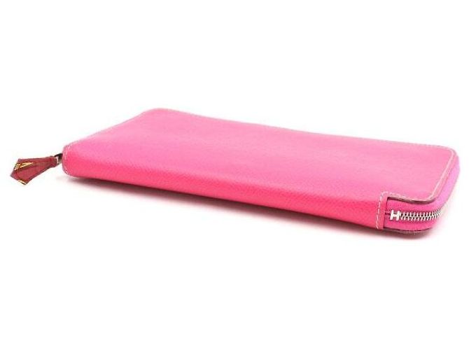 Hermès Portafoglio lungo con zip in pelle e seta rosa - vista 5