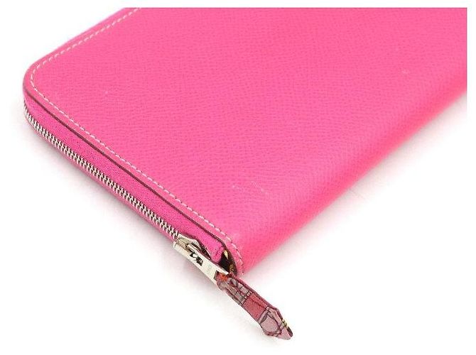 Hermès Portafoglio lungo con zip in pelle e seta rosa - vista 6