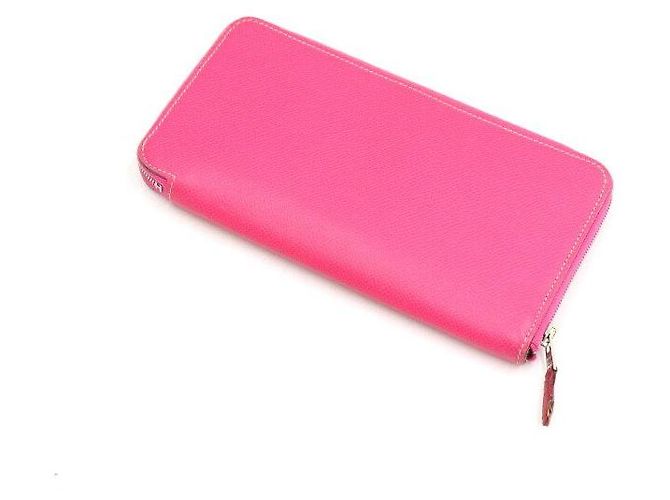 Hermès Portafoglio lungo con zip in pelle e seta rosa - vista 7