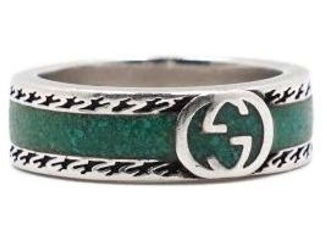 Gucci Anillo de plata con esmalte entrelazado y turquesa - vista 3