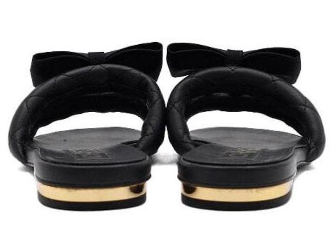 Chanel Mule da donna in pelle nera con fiocco e trifoglio di perle - vista 7