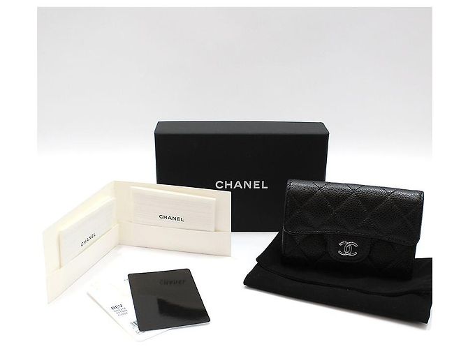Chanel Porta-cartões de visita clássico Black Caviar Silver Preto - vista 2