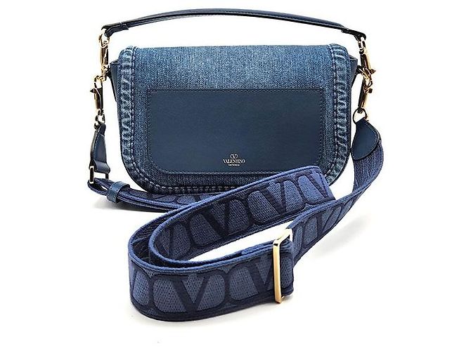 Valentino Tote e borsa a tracolla in denim con logo Blu - vista 3