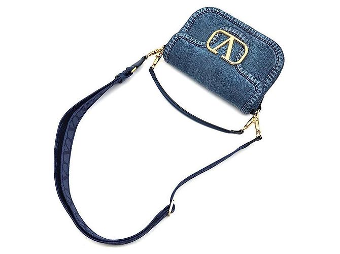 Valentino Tote e borsa a tracolla in denim con logo Blu - vista 4