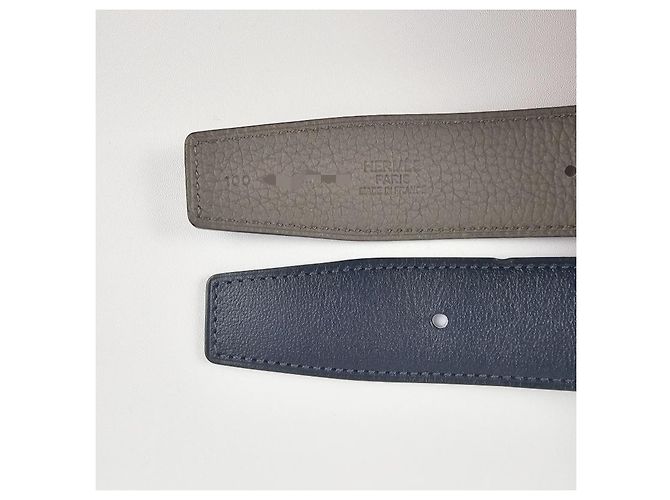 Hermès Reversible Leather Belt with Gold Buckle for Men Bleu Marine - view 11