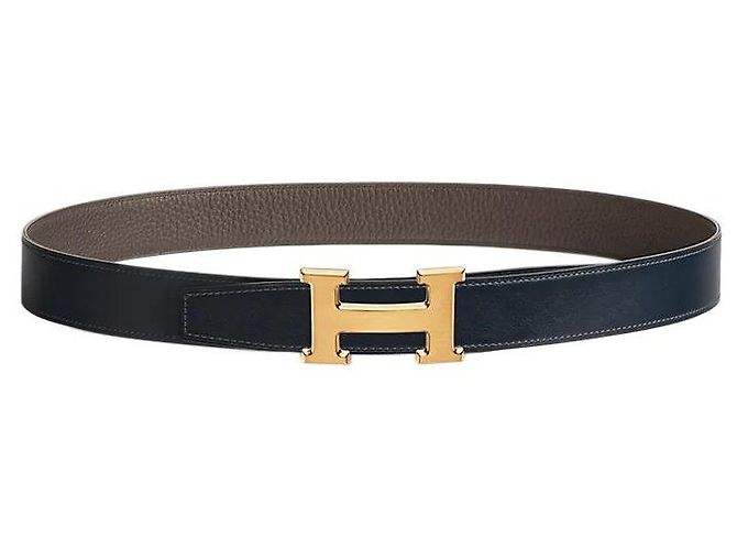 Hermès Reversible Leather Belt with Gold Buckle for Men Bleu Marine - view 2