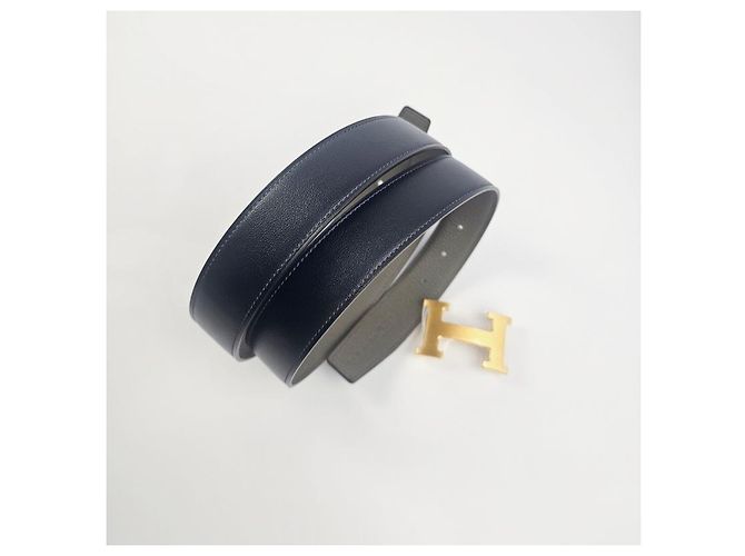 Hermès Reversible Leather Belt with Gold Buckle for Men Bleu Marine - view 7