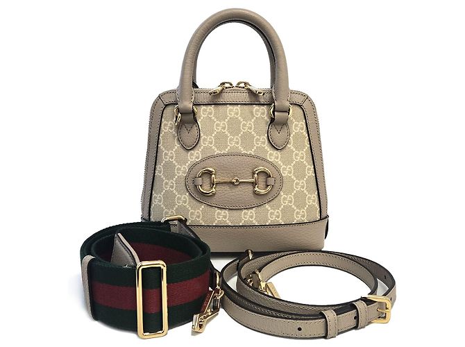 Gucci Beige GG Supreme Mini Top Handle Crossbody Bag mit Horsebit Braun - Ansicht 11