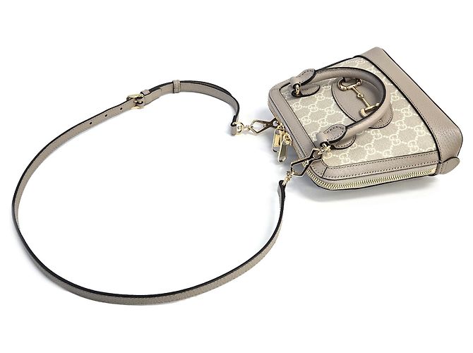 Gucci Beige GG Supreme Mini Top Handle Crossbody Bag mit Horsebit Braun - Ansicht 14