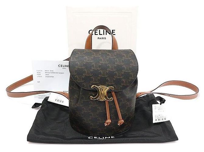 Céline Mochila Bonny em Canvas Triomphe e couro de bezerro Tan Marrom - vista 2