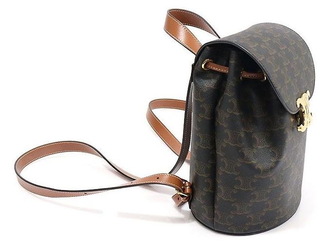 Céline Mochila Bonny em Canvas Triomphe e couro de bezerro Tan Marrom - vista 3