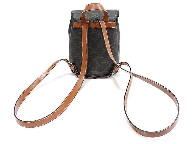 Céline Mochila Bonny em Canvas Triomphe e couro de bezerro Tan Marrom - vista 4