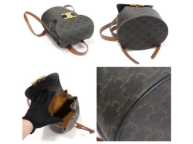 Céline Mochila Bonny em Canvas Triomphe e couro de bezerro Tan Marrom - vista 5