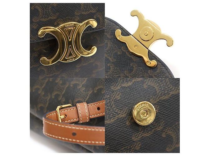 Céline Mochila Bonny em Canvas Triomphe e couro de bezerro Tan Marrom - vista 6