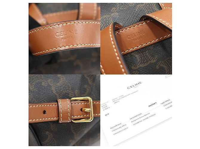 Céline Mochila Bonny em Canvas Triomphe e couro de bezerro Tan Marrom - vista 7