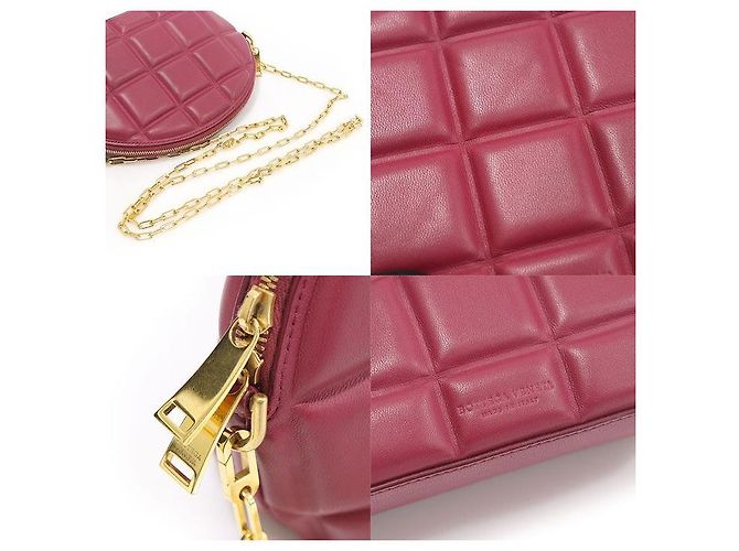 Bottega Veneta Bolsa de ombro meia-lua com corrente Amaranto Burgundy em couro Napa acolchoado Vermelho - vista 7