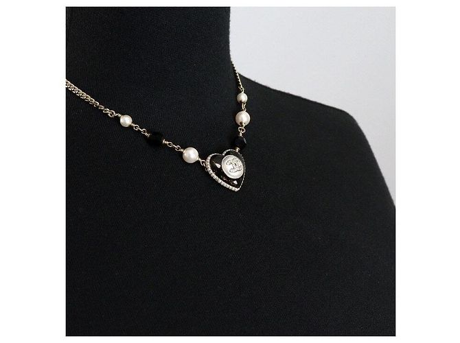 Chanel Collana da donna con logo CC, cuore nero e perle di cristallo Multicolore - vista 4