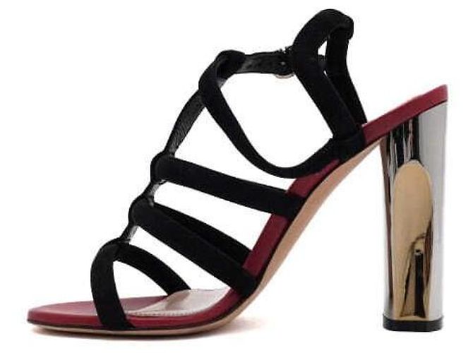 Alexander Mcqueen Sandali con tacco da donna in scamosciato nero e argento - vista 4