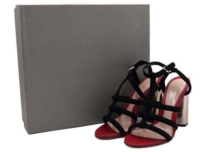 Alexander Mcqueen Sandali con tacco da donna in scamosciato nero e argento - vista 8