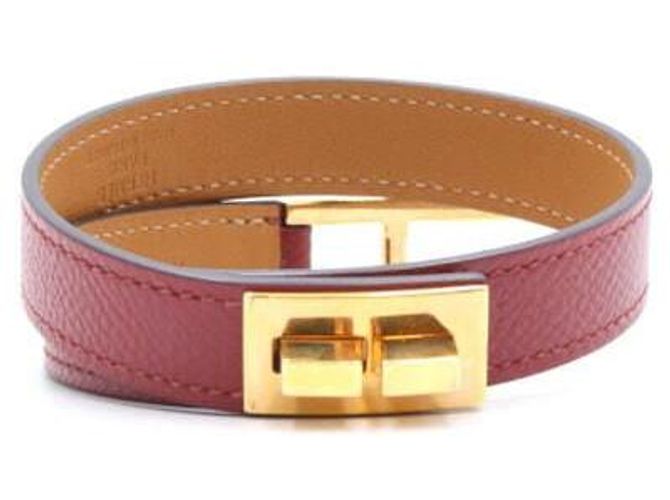 Hermès Bracciale Drag Double Tour con Logo Gold e Doppia Fascia Rosso - vista 2