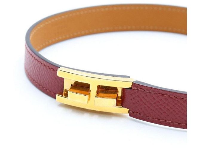 Hermès Bracciale Drag Double Tour con Logo Gold e Doppia Fascia Rosso - vista 3