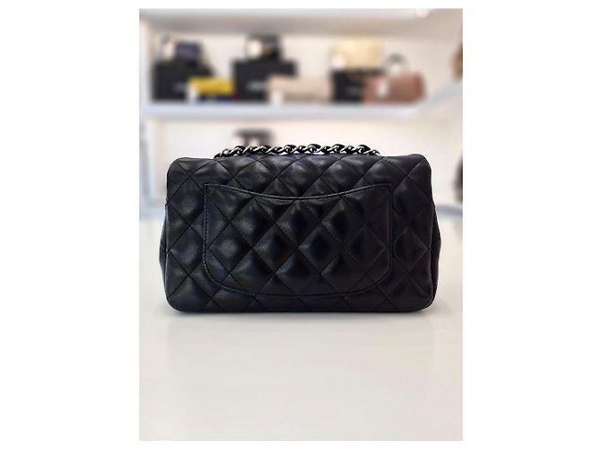 Chanel Borsa a Spalla Classic Lambskin New Mini Silver Leather Nera Nero - vista 6