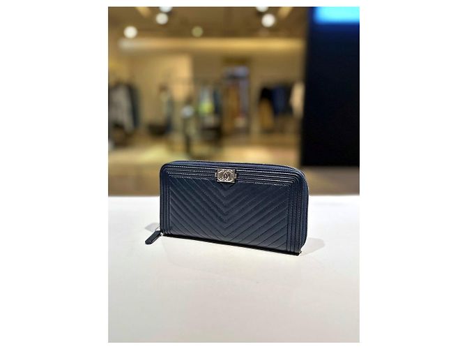 Chanel Langer Geldbeutel aus Chevron-Lammleder Blue Series Blau - Ansicht 2