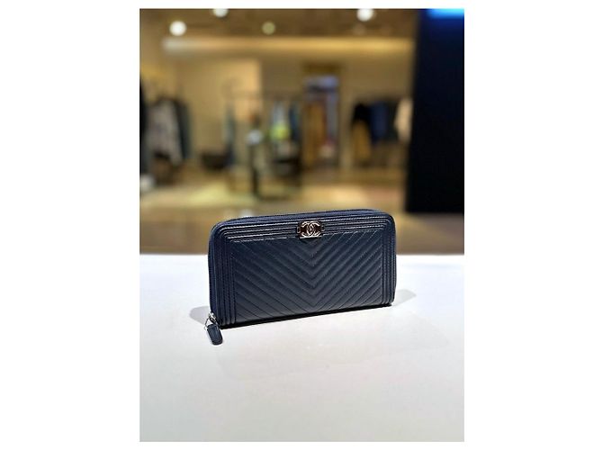 Chanel Langer Geldbeutel aus Chevron-Lammleder Blue Series Blau - Ansicht 3