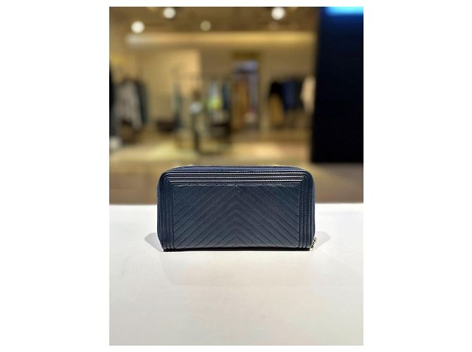 Chanel Langer Geldbeutel aus Chevron-Lammleder Blue Series Blau - Ansicht 4