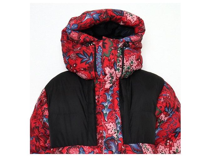 Moncler Giacca imbottita con cappuccio a stampa floreale nera e rossa Rosso - vista 2