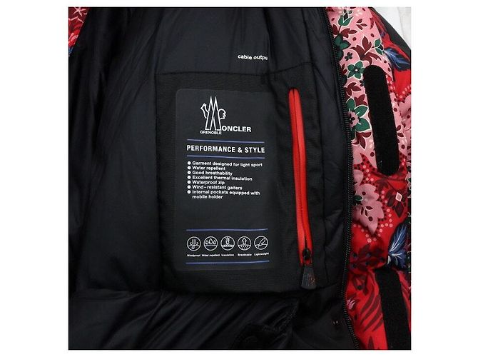 Moncler Giacca imbottita con cappuccio a stampa floreale nera e rossa Rosso - vista 7