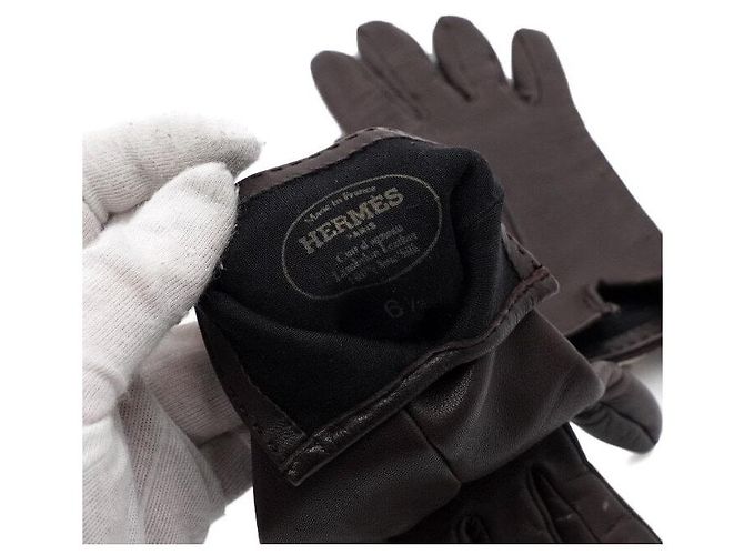 Hermès Braune Kelly Lederhandschuhe für Damen - Ansicht 8