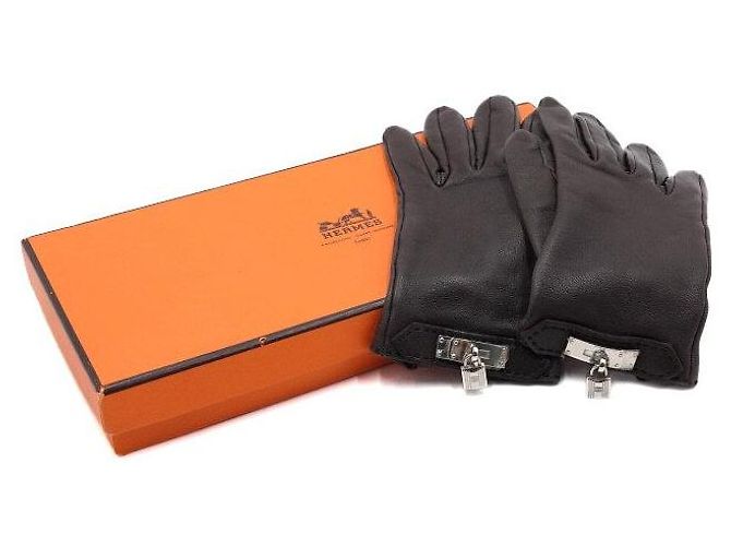 Hermès Braune Kelly Lederhandschuhe für Damen - Ansicht 9