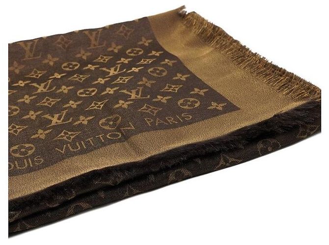 Louis Vuitton Brown Silk Blend Monogram Shine Shawl Scarf - view 2