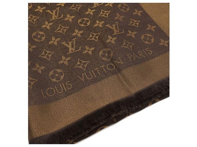Louis Vuitton Brown Silk Blend Monogram Shine Shawl Scarf - view 3