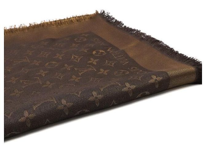 Louis Vuitton Brown Silk Blend Monogram Shine Shawl Scarf - view 4