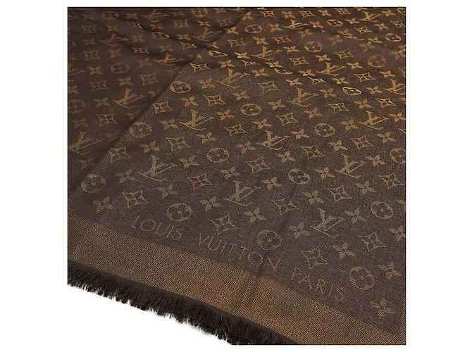 Louis Vuitton Brown Silk Blend Monogram Shine Shawl Scarf - view 6