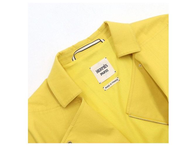 Hermès Giacca in cotone gialla con cintura da donna - vista 5