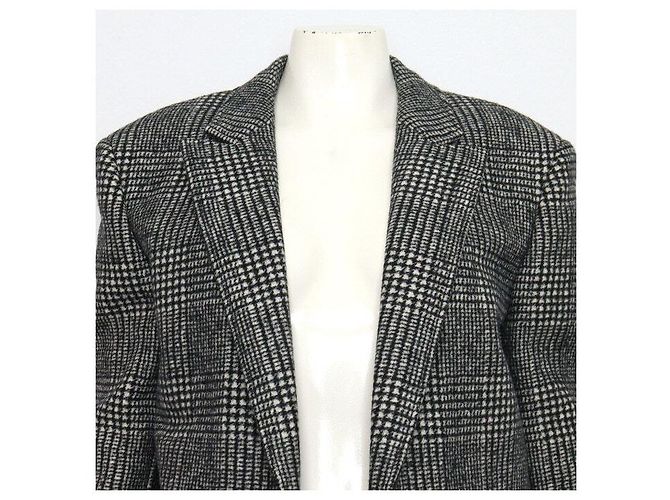 Saint Laurent Houndstooth Check Wool Blend Women's Coat Jacket - view 2