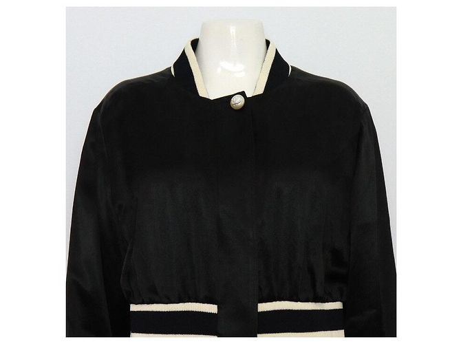 Chanel Cappotto lungo con zip in raso nero - vista 2