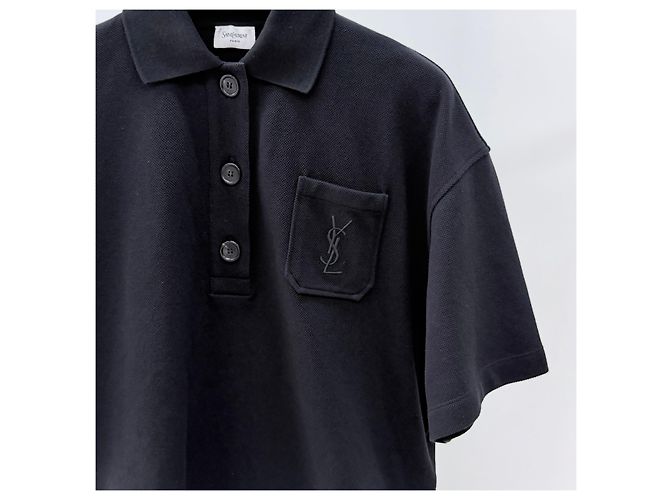 Saint Laurent Kurzarm Poloshirt aus Baumwolle Schwarz - Ansicht 2