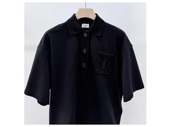 Saint Laurent Kurzarm Poloshirt aus Baumwolle Schwarz - Ansicht 3