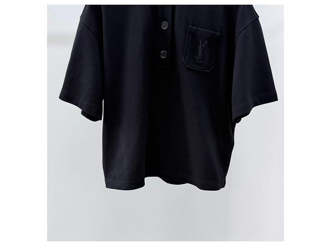 Saint Laurent Kurzarm Poloshirt aus Baumwolle Schwarz - Ansicht 4