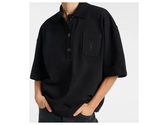 Saint Laurent Kurzarm Poloshirt aus Baumwolle Schwarz - Ansicht 8
