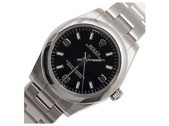 Rolex Relógio Oyster Perpetual de aço para mulher com mostrador preto - vista 2