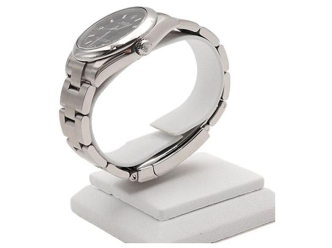 Rolex Relógio Oyster Perpetual de aço para mulher com mostrador preto - vista 3