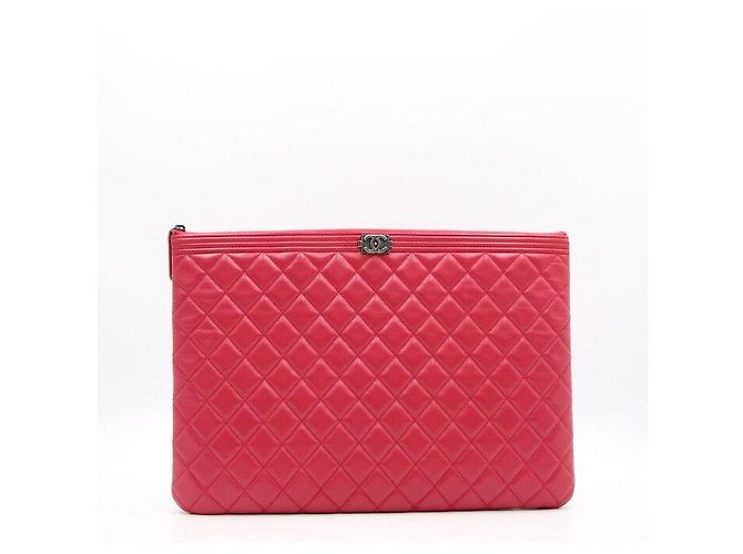 Chanel Clutch Boy Medium in agnello Rosa - vista 2